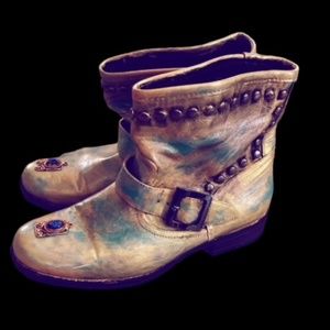 Customed Hand Painted Leather Moto Boots